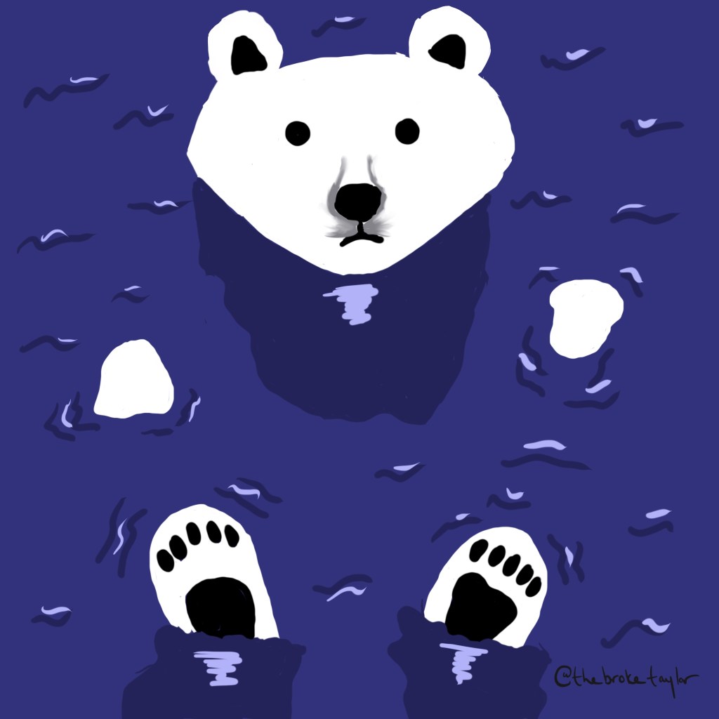 an illustration of a polar bear floating in water