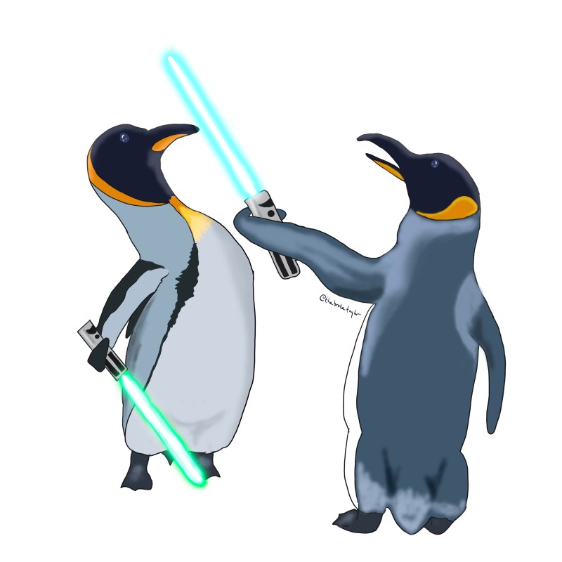 penguins fight with lightsabers